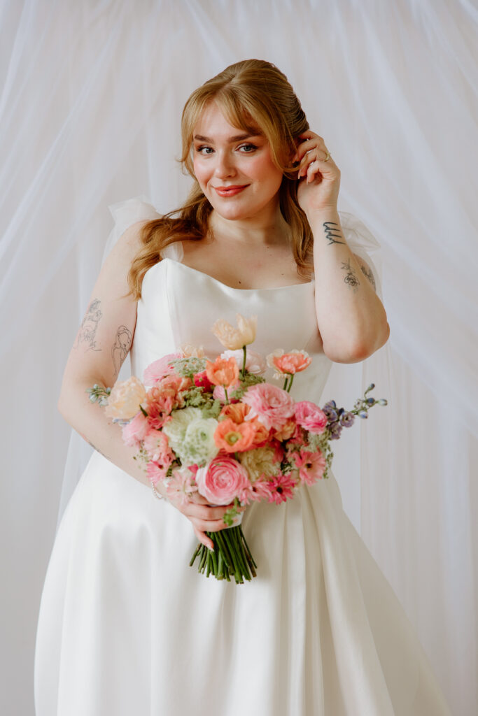 studio bridal portraits in Hartford, CT with bright and colorful florals