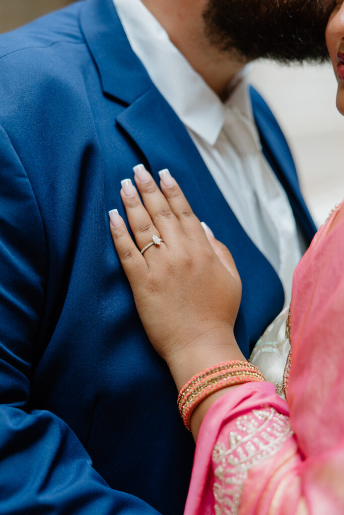 Engagement ring detail photo at Hartford City Hall